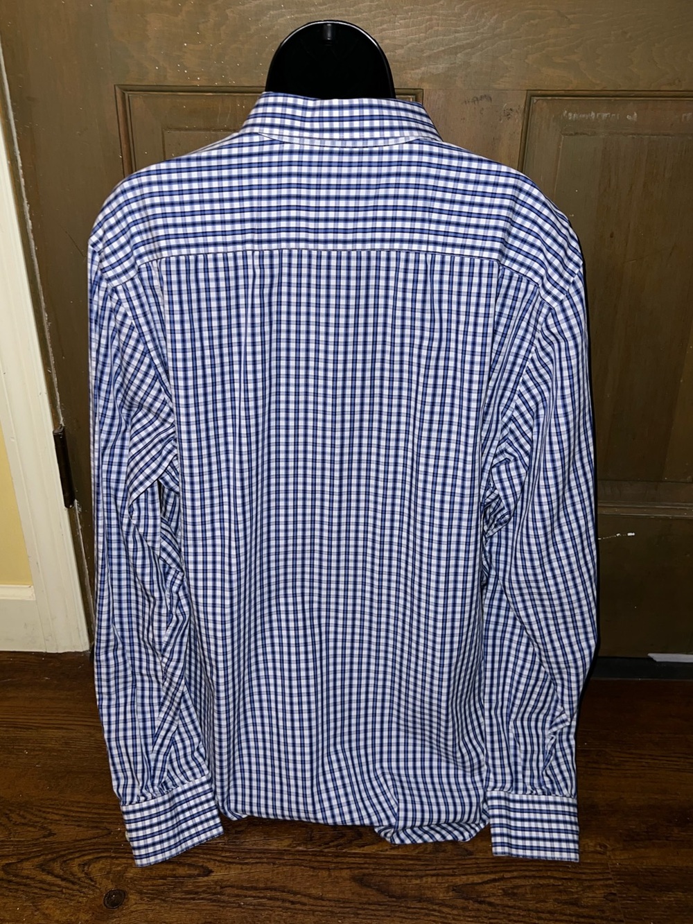 Banana Republic Gingham Classic Blue White Stripe Button Up Shirt Size 17-17.5 - Picture 3 of 8